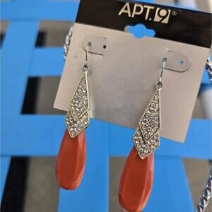 Apt. 9 Orange Teardrop Gold Tone Pave Hook Earrings NWT